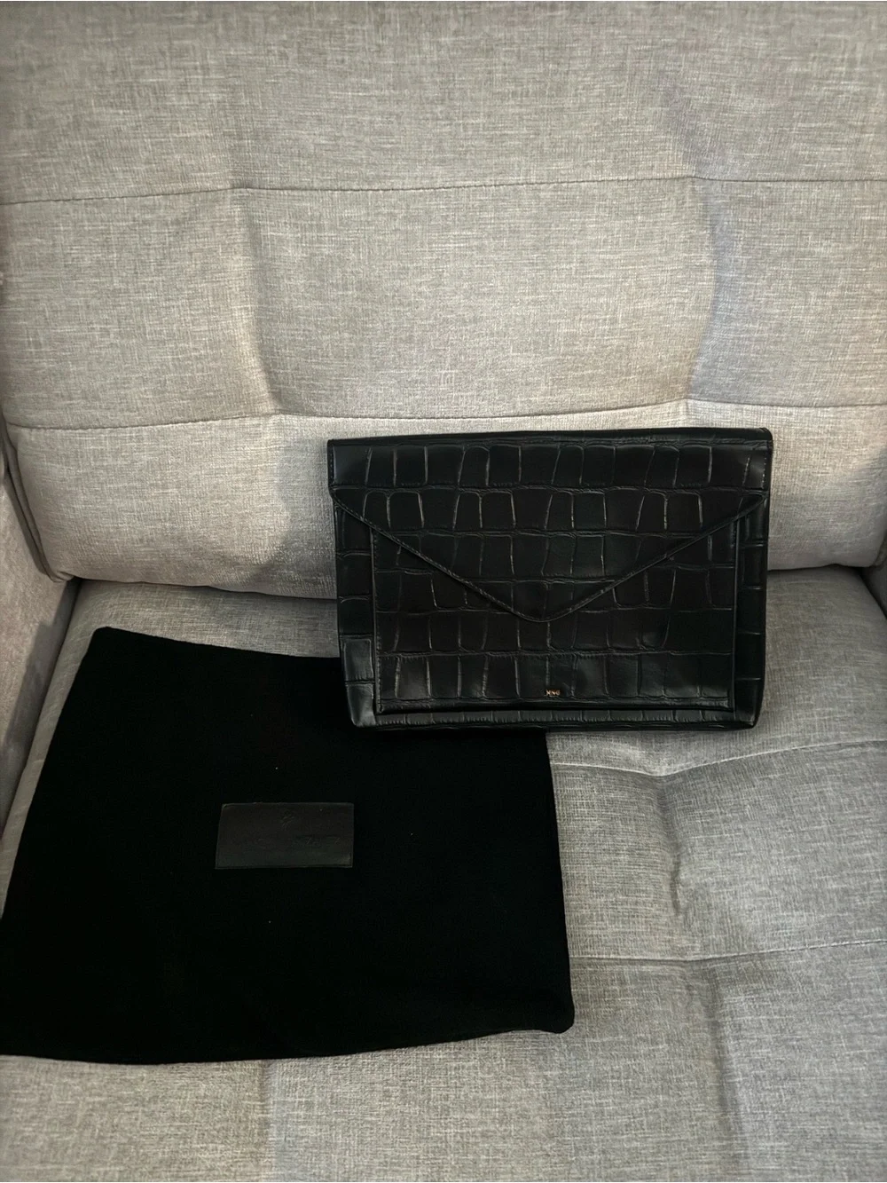 Nancy Gonzalez Black Croc-Embossed Leather Envelope Clutch
